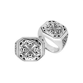 Handcrafted Sterling Silver Artistic Cross Pattern Oxidized Octagon Ring From Bali.